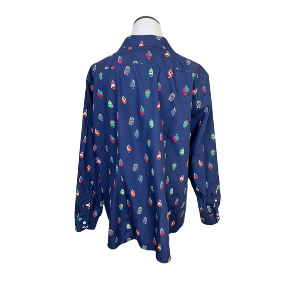 Lands End No Iron Supima Button Front Shirt 18W Sailboat Print Navy Blue - Picture 5 of 8